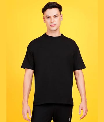 DAFABFIT Cotton Blend Oversized Fit Solid Half Sleeves Men's T-Shirt - Black ( Pack of 1 )