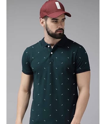 Merriment Pack of 1 Cotton Blend Regular Fit Printed Half Sleeves Men's Polo T Shirt ( Green )