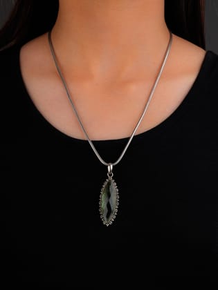 Teardrop Green Amethyst Silver Pendant