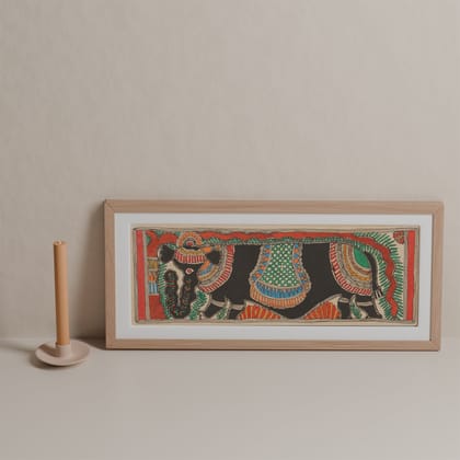 Madhubani  Elephant Painting 5.6 x 15.3 Inches ( Unframed )-Multi-colour / 5.6 inches x 15.3 inches / Paper