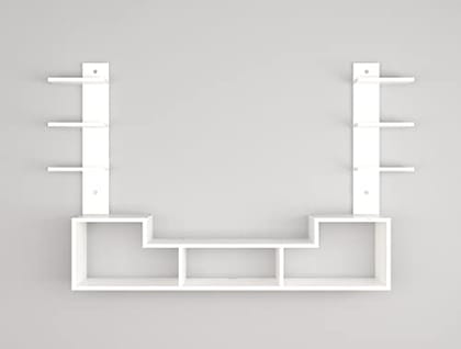 DAS Konrad Max Engineered Wood Wall Mount TV Unit with Wall Shelves Frosty White Finish- for Up to 55" Screen