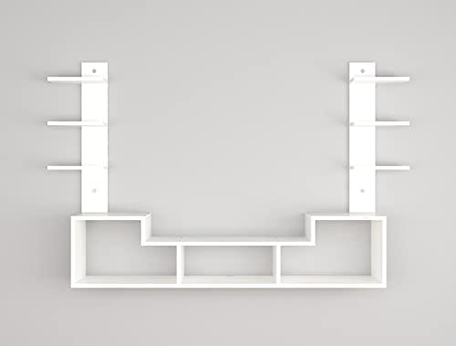 DAS Konrad Max Engineered Wood Wall Mount TV Unit with Wall Shelves Frosty White Finish- for Up to 55" Screen