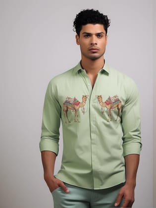Green Animal Printed Casual Shirt-PASTELGREEN / S