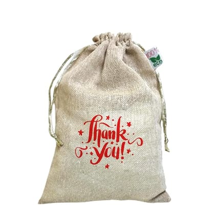 Ivarian - potlis for return gifts, jute potli bags, Drawstring Potli pouches, Birthday, Wedding return gift (13x18cms, Thankyou 1, Set of 50)