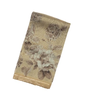 Taupe Woven Organza Saree With Floral Print & Embroidery-Taupe