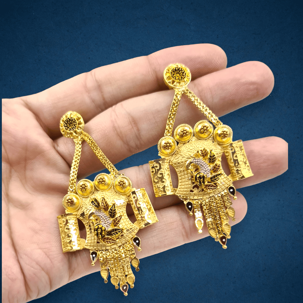 Handmade Gold-Plated Peacock Earrings with Crystal Detailing | Luxurious One Gram Ethnic Jewelry for Women