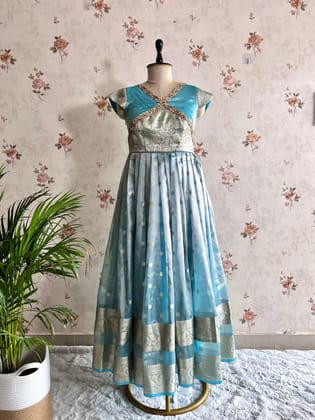 Pleated Tissue Silk Frock-XS