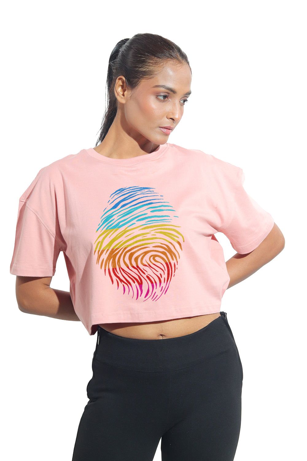 Kinnko Premium Cotton Womens Printed Crop T-Shirt  Pink