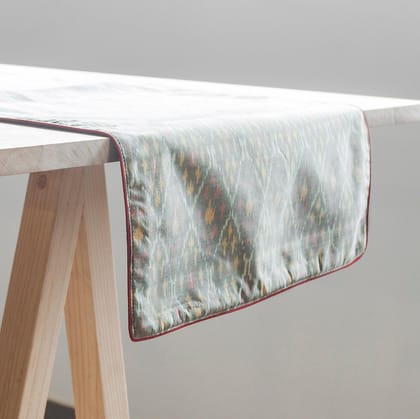 Eyaas Winter Cheer Table Runner in Pure Pochampally Silk  Grey, 13.25 x 60 Inches