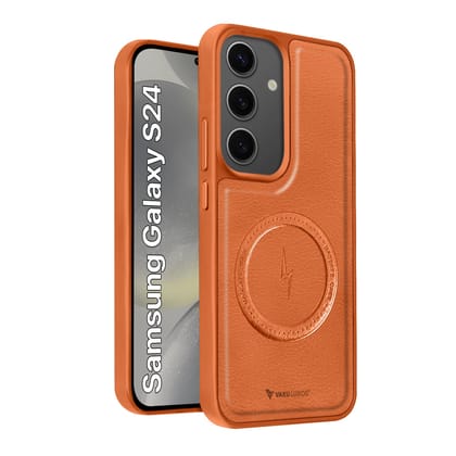 Vaku ® Samsung Galaxy S24 Maxtron Leather Stitched Magnetic Magsafe Non-Slip Grip Shockproof Back Cover