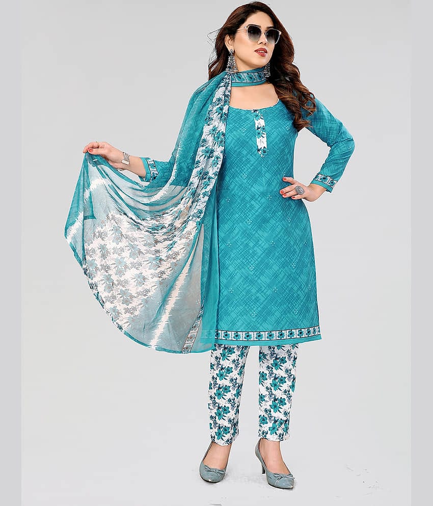 Kashvi Unstitched Crepe Printed Dress Material - Sea Green ( Pack of 1 )