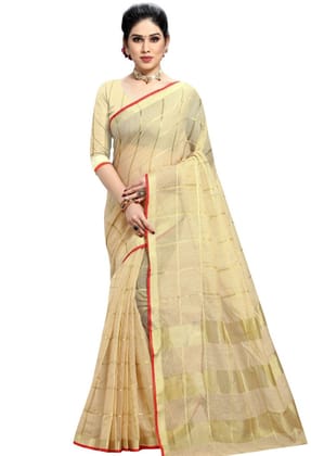 Generic Women's Kota Doria Cotton Checked Saree With Blouse (Beige, 5-6  Mtr)