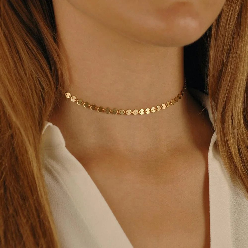 eManco Stainless Steel Choker Delicate Round Lip Chain Necklace for Women Party Sequin Necklace Chain Jewelry Gifts