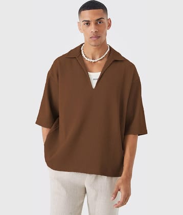 Traquila Men Cotton Blend Oversized Fit Solid Polo T Shirt ( Brown )
