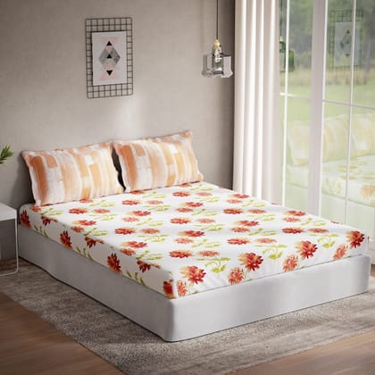 DDECOR - Sigma Collection 100% Cotton Classical Pattern 144TC Queen Bedsheet |224 CM X 254 CM| with 2 Pillow Covers - Red