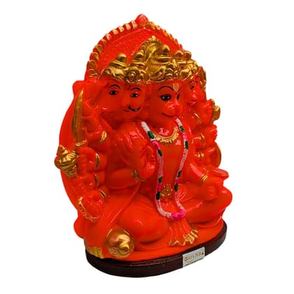 MAYAPURI Stone Dust Panchmukhi (Five Faced) Hanuman Ji Sankat Mochan Bajrangbali Idol Statue, Marble Dust Murti for Pooja Home Temple, Office Entrance Decor (5.5 Inches, Orange)