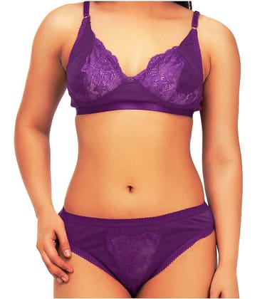 TCG Cotton Lycra Women's Bra & Panty Set ( Purple )