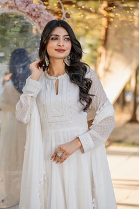 Party Wear Look Fancy Anarkali Gown, Dupatta & Bottom Set Party Wear Look Fancy Anarkali Gown, Dupatta & Bottom Set