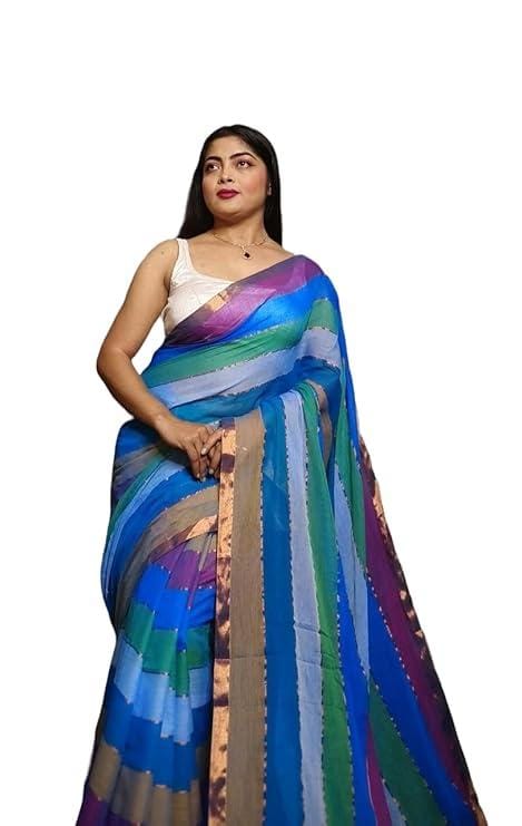 Mul Cotton Saree in Classic Stripe Ground Design |