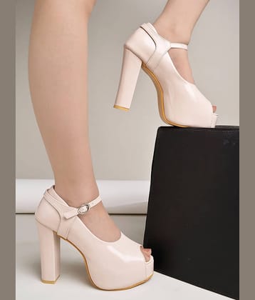 Shoetopia Cream Women's Peep Toes Heels