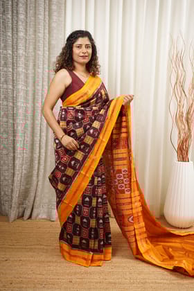 Exclusive Odisha Ikkat Pure Silk Saree- Dark Brown