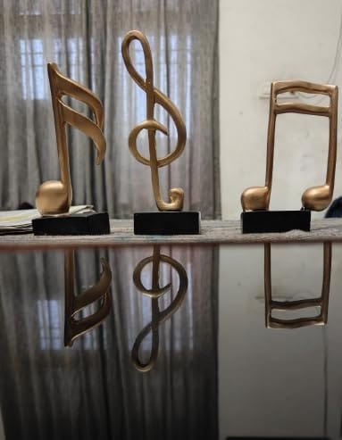 Patwari Arts Home Decorative Showpiece Musical Notes Sculpture Golden Color Resin Art Pieces, Set of 3.