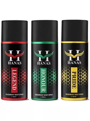 HANAS Legend, Honour & Pride Deodorant Spray for Men 450 ml ( Pack of 3 )