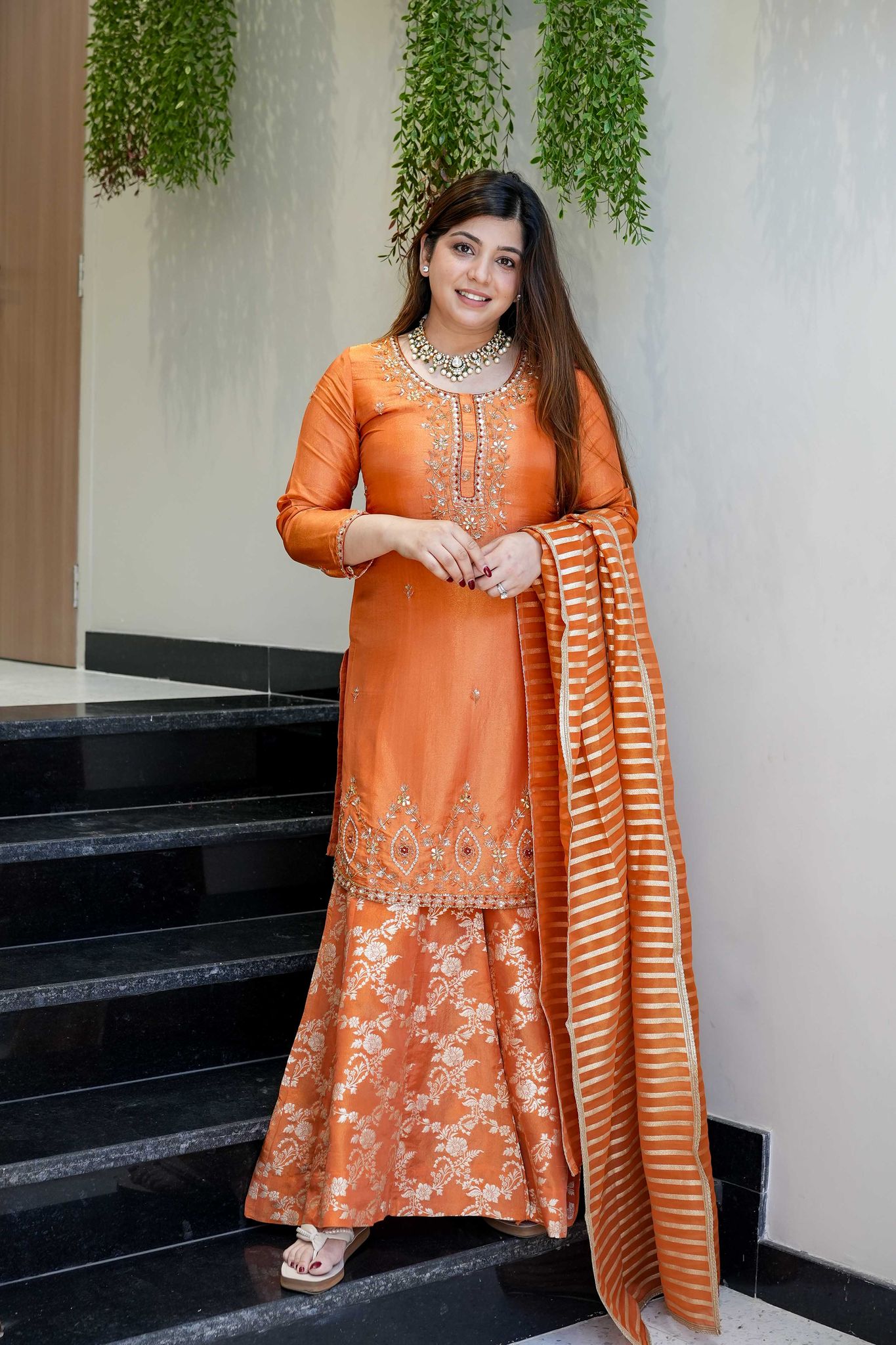 Amira Orange Embroidered Garara Set-M