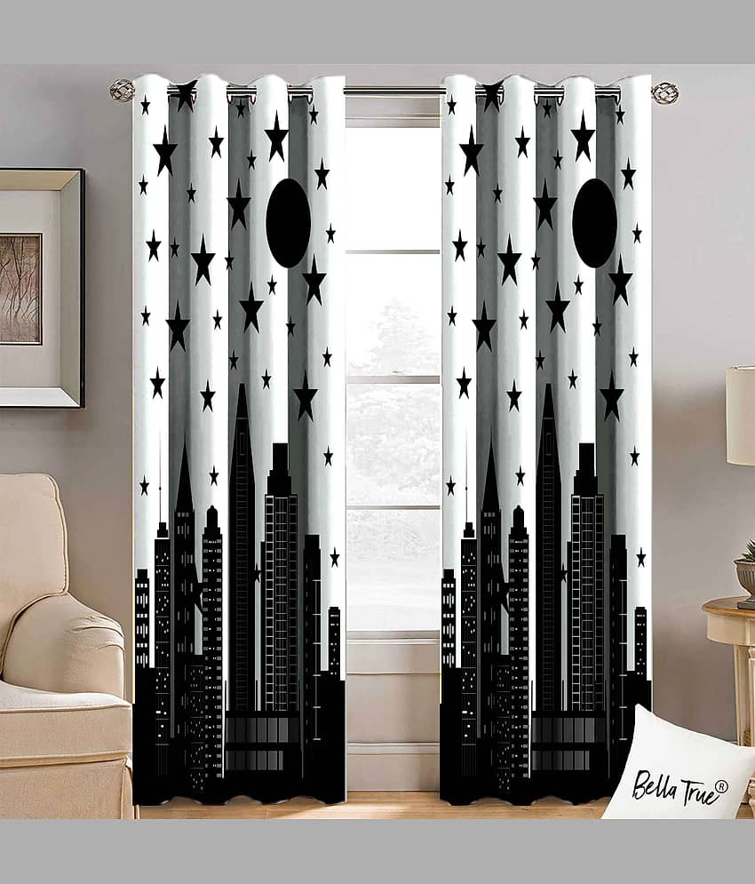 BELLA TRUE  Set of 2 Window SemiTransparent Eyelet Polyester Multi Color Curtains ( 152 x 113 cm )