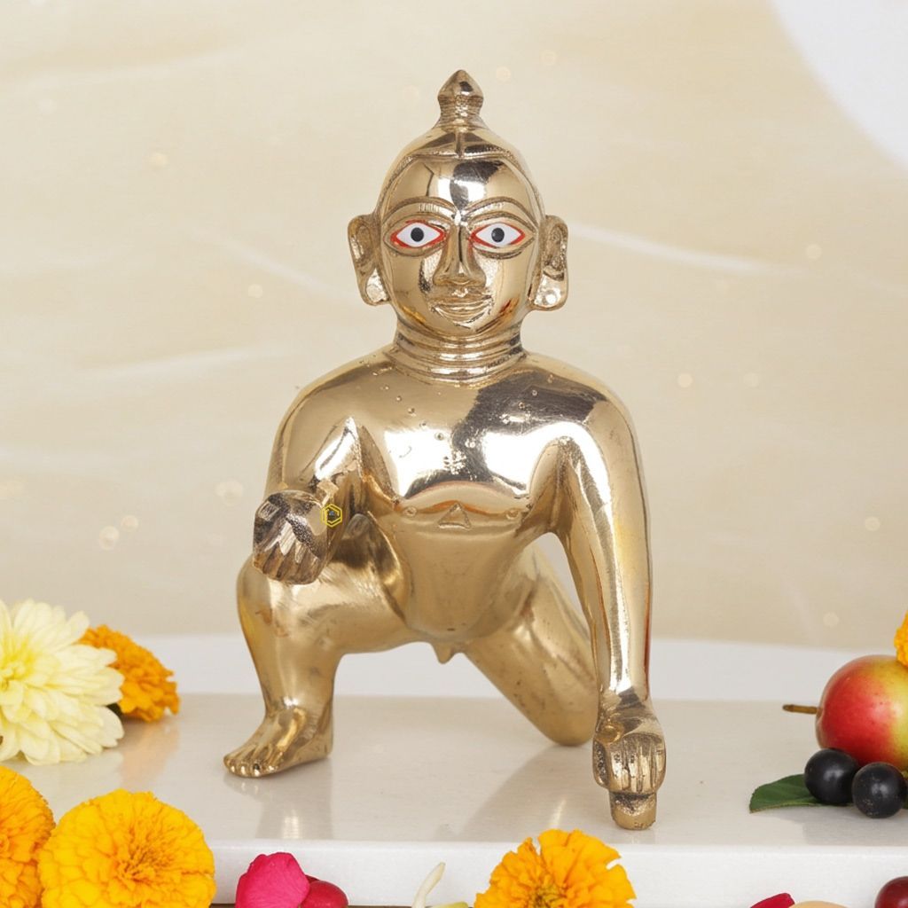Handcrafted Brass Laddu Gopal God Idol Statue - Home Decor, Height : 6 Inch (BSMAS871 D)