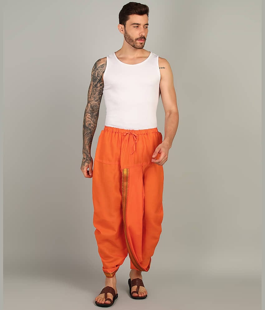Shyam Handloom Silk Men's Dhoti Orange ( Pack of 1 )