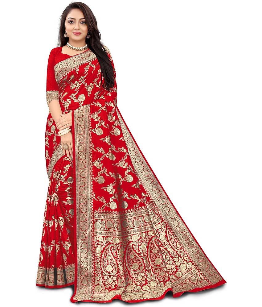 Trijal Fab Jacquard Self Design Saree With Unstitched Blouse Piece ( Black )