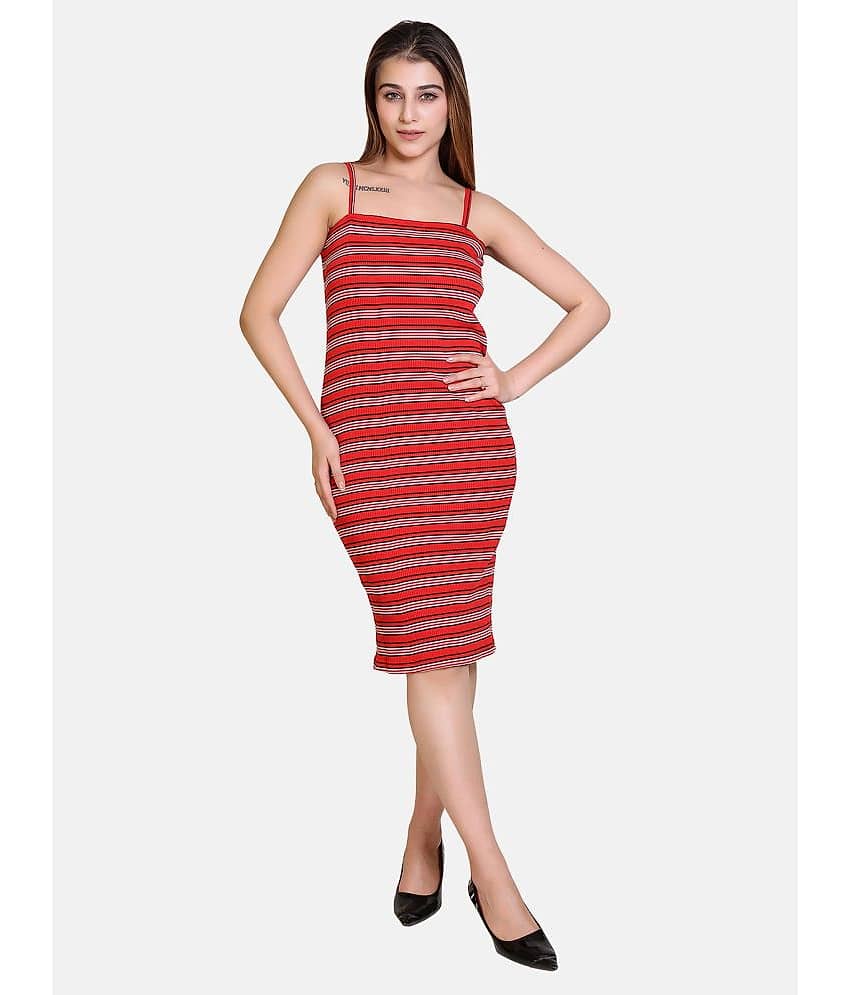 Bombay Velvet - Red Cotton Blend Women's Bodycon Dress ( Pack of 1 )