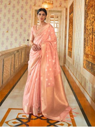 Kerala Cotton Silk Woven Saree- Peach