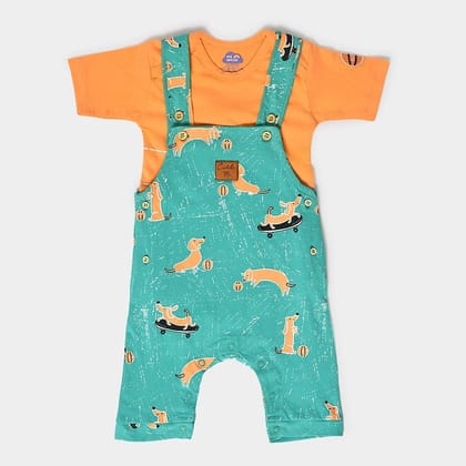 Playful Dungaree with Romper set for Babies-0 M / Green