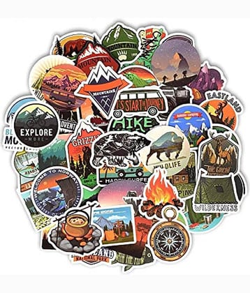 iDream Camping Landscape Outdoor Adventure Climbing Travel Waterproof Sticker to DIY Suitcase, Laptop, Bicycle, Helmet, Car etc. (Set of 50)