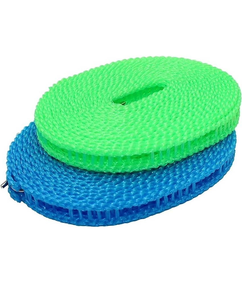 INSHOP 5 Meters Windproof Anti-Slip Clothes Washing Line Drying Nylon Rope with Hooks set of 2