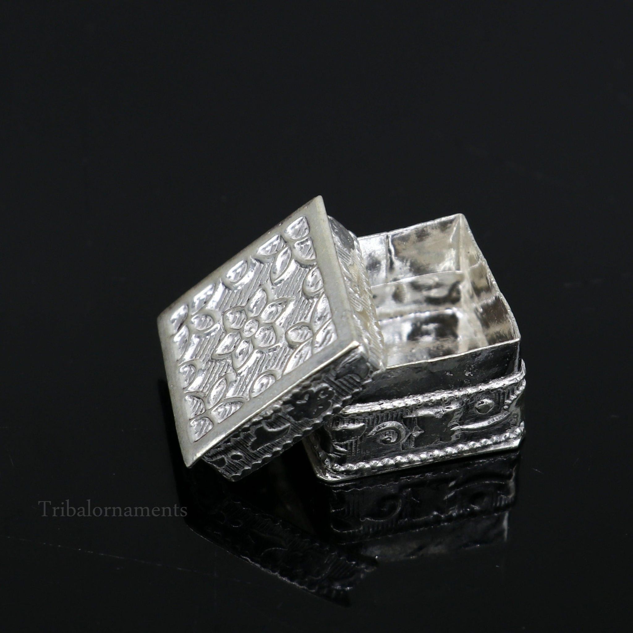 925 sterling silver trinket box, kajal box/casket box bridal square shape box collection, container box, eyeliner box gifting art stb165