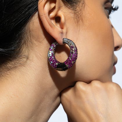 Atika - Pink CZ Hoop Earrings-Pink
