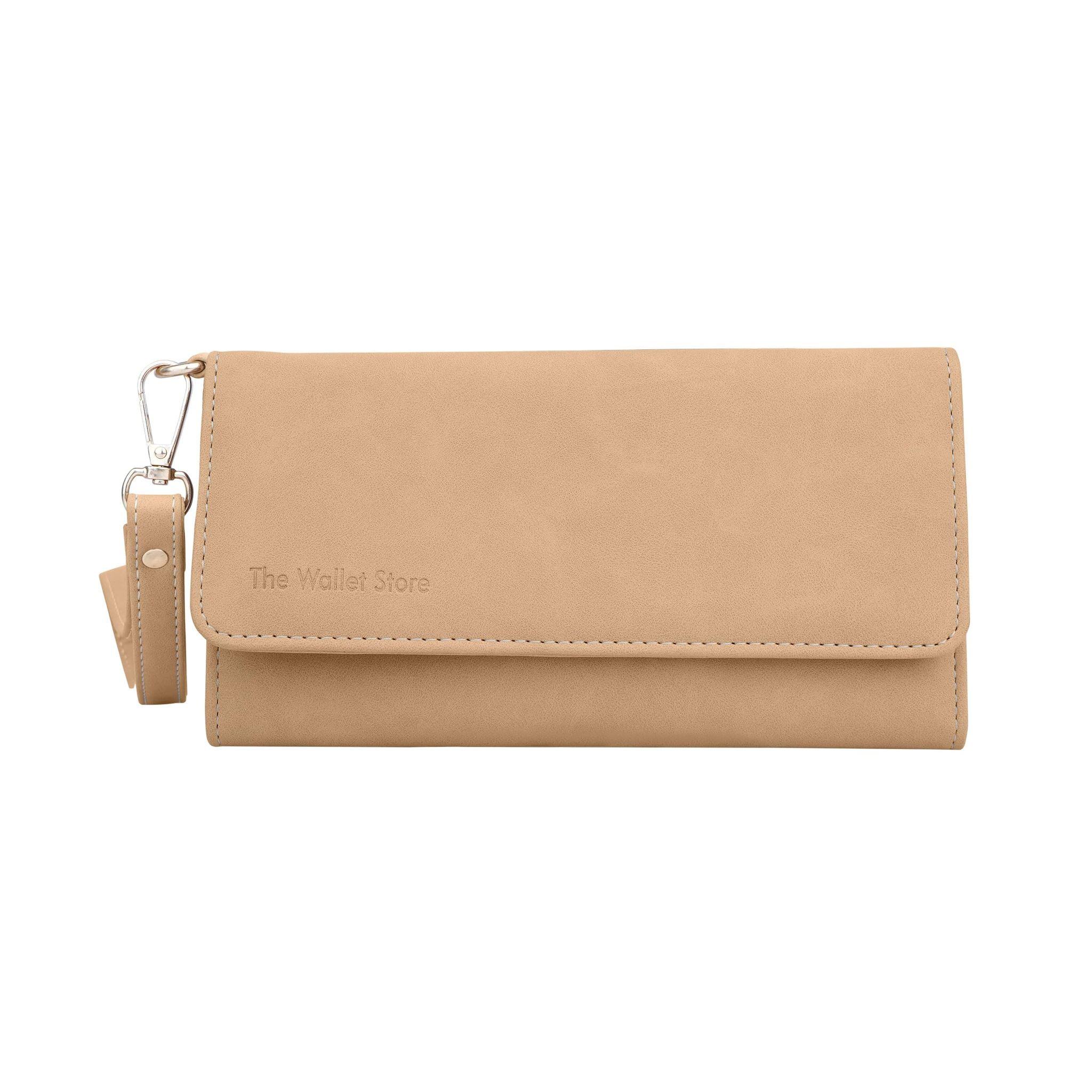 The Wallet Store Suede Leather Clutch For Women - Tan