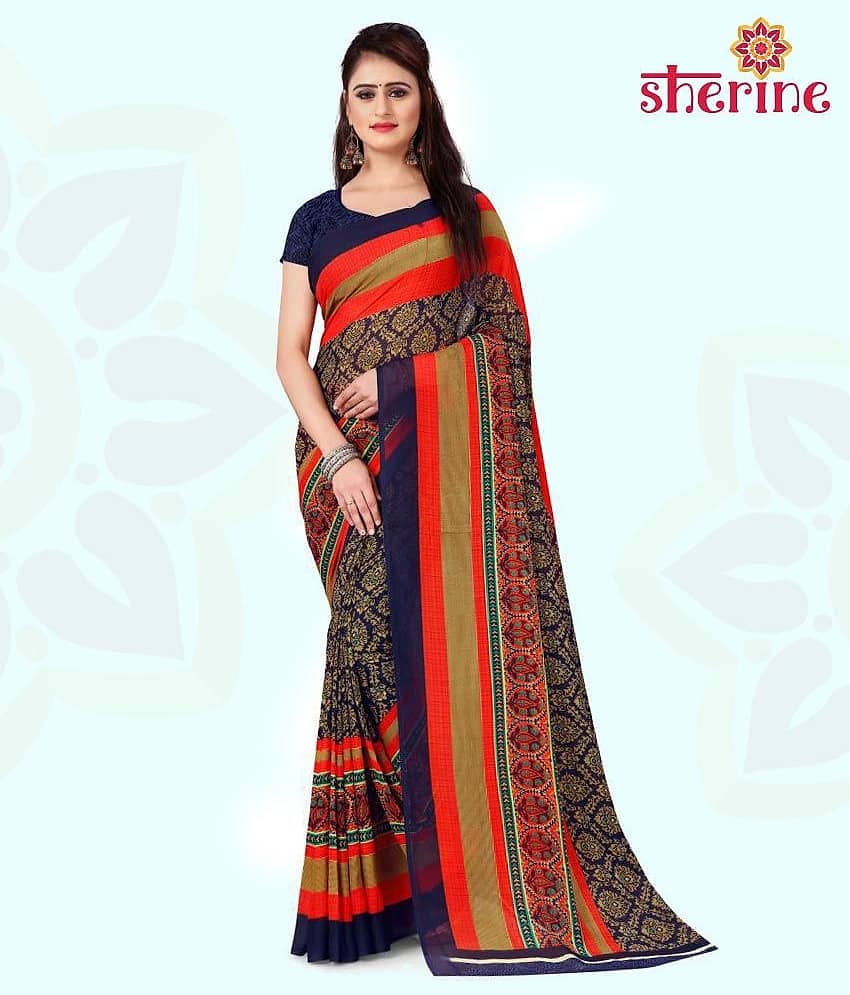 ANAND SAREES Georgette Printed Saree With Unstitched Blouse Piece ( Multicolor )