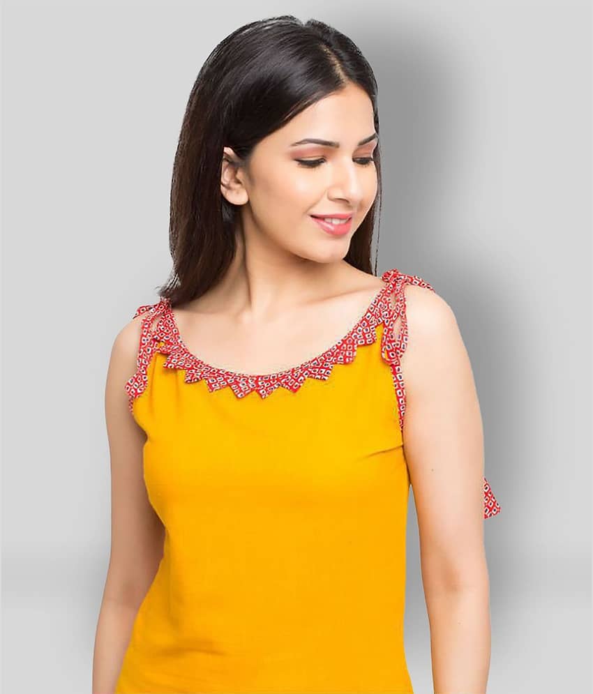 Yash Gallery Women's Cotton Regular Top ( Yellow )