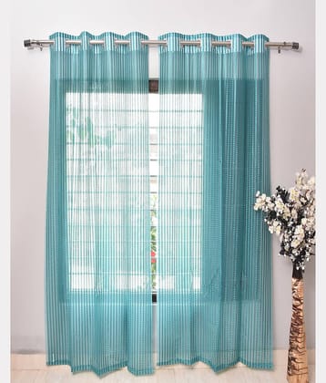 Homefab India Vertical Striped Semi-Transparent Eyelet Curtain 7 ft ( Pack of 2 ) - Turquoise