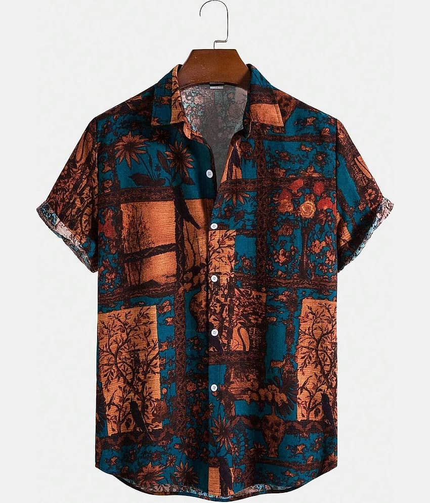AAPSKA Poly Cotton Regular Fit Printed Half Sleeves Men's Casual Shirt - Blue ( Pack of 1 )