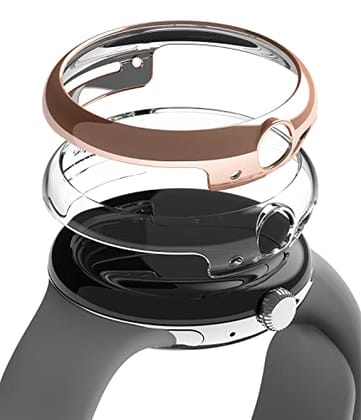 Slim Case [2 Pack] Google Pixel Watch 41mm, Bezel [Frame Only]-Clear & Chrome Rose Gold