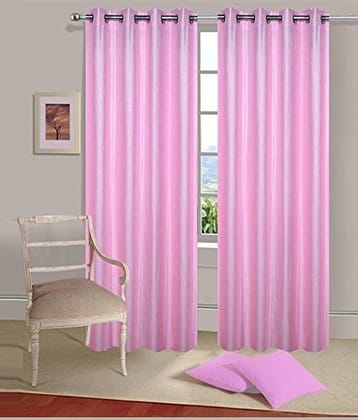 Tanishka Fabs Solid Semi-Transparent Eyelet Window Curtain 5 ft Pack of 2 -Pink