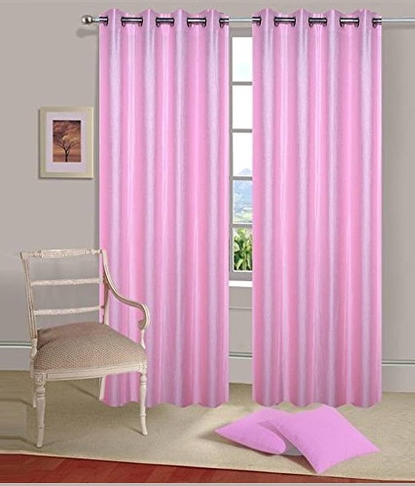 Tanishka Fabs Solid Semi-Transparent Eyelet Window Curtain 5 ft Pack of 2 -Pink