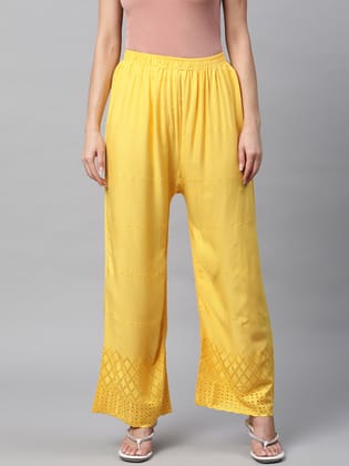 Rang Gali Women's Yellow Embroidered Palazzo-26