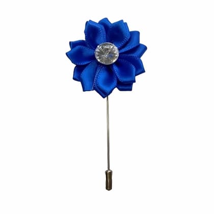 VOICI France Men's Camellia Flower Lapel Pin Handmade Boutonniere Stick Brooch for Suits tuxedo Royal Blue color Free size - Blue Flower