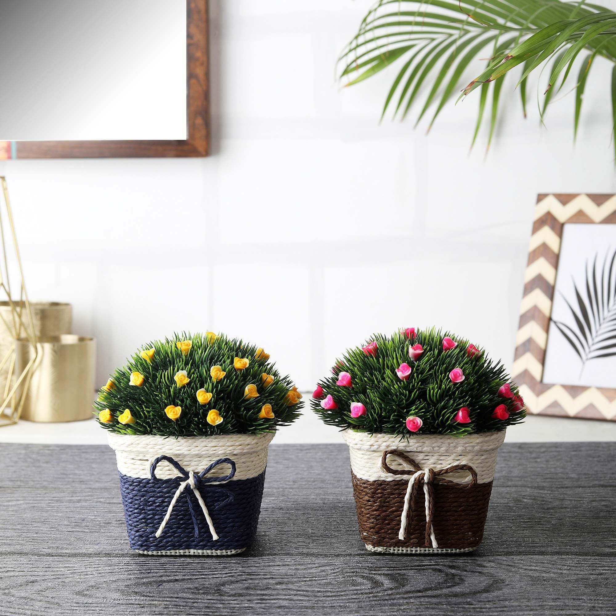 Foliyaj Combo of 2 Artificial Plant Bonsai Tree with Pot for Living Room Table Indoor Home Decoration